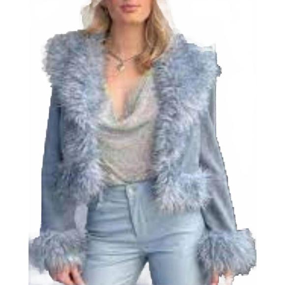 NEW LE LIS snow angel fur jacket in baby blue - Picture 1 of 2